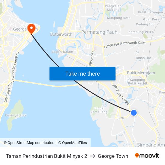 Taman Perindustrian Bukit Minyak 2 to George Town map