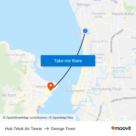 Hub Teluk Air Tawar to George Town map