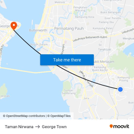 Taman Nirwana to George Town map