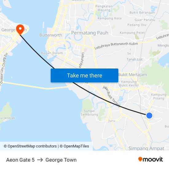 Aeon Gate 5 to George Town map