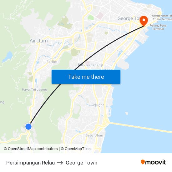 Persimpangan Relau to George Town map