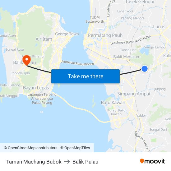 Taman Machang Bubok to Balik Pulau map