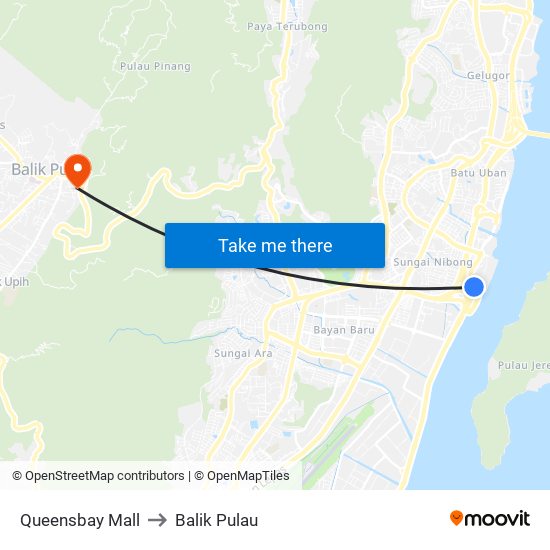 Queensbay Mall to Balik Pulau map