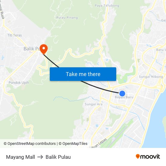 Mayang Mall to Balik Pulau map