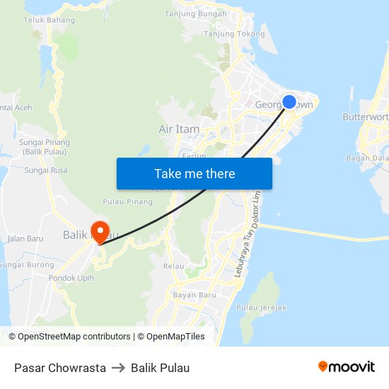 Pasar Chowrasta to Balik Pulau map