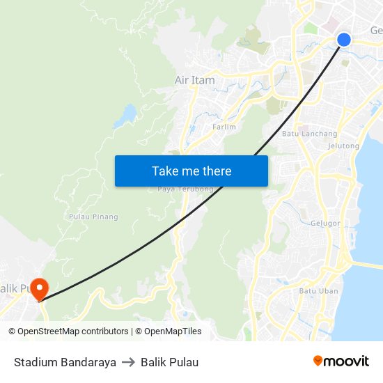 Stadium Bandaraya to Balik Pulau map