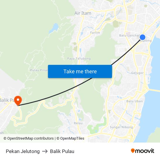 Pekan Jelutong to Balik Pulau map