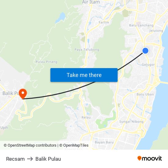 Recsam to Balik Pulau map