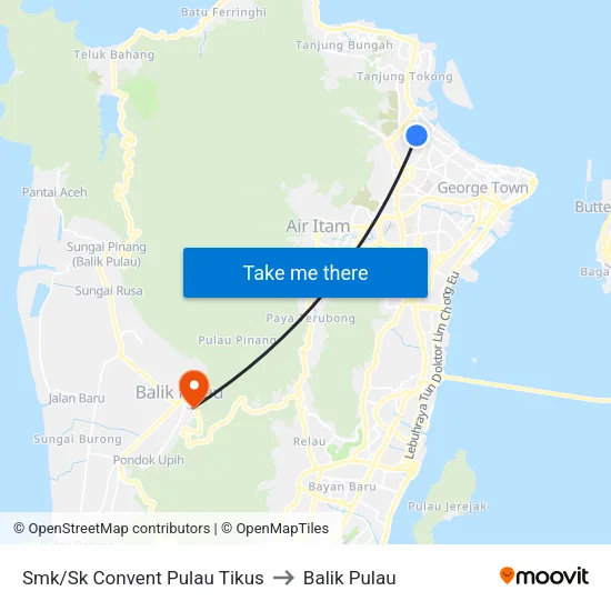 Smk/Sk Convent Pulau Tikus to Balik Pulau map