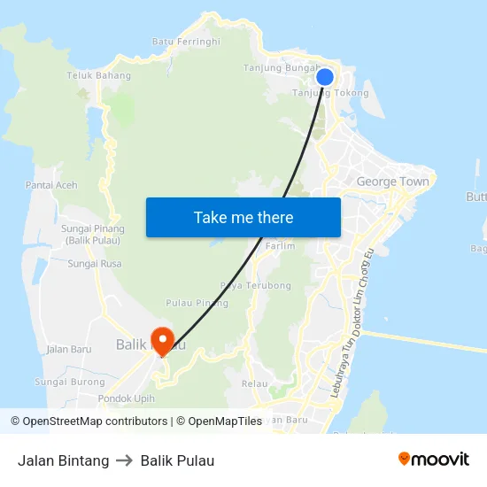 Jalan Bintang to Balik Pulau map