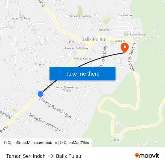 Taman Seri Indah to Balik Pulau map