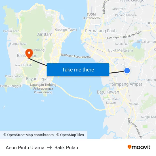 Aeon Pintu Utama to Balik Pulau map
