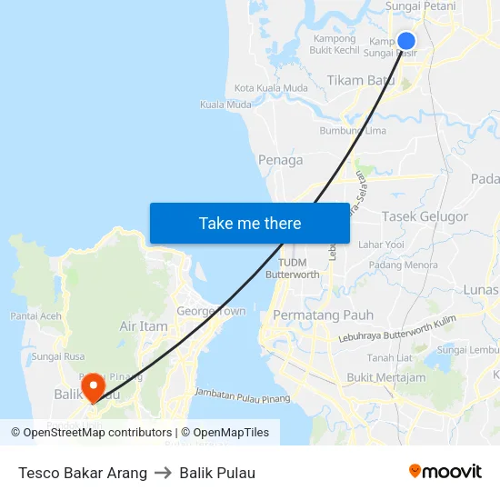 Tesco Bakar Arang to Balik Pulau map