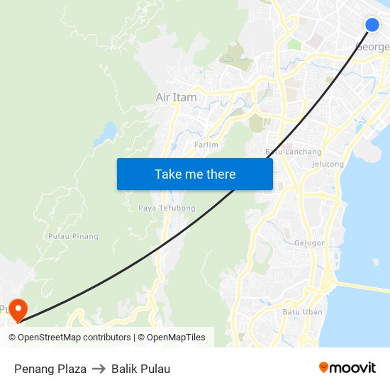 Penang Plaza to Balik Pulau map