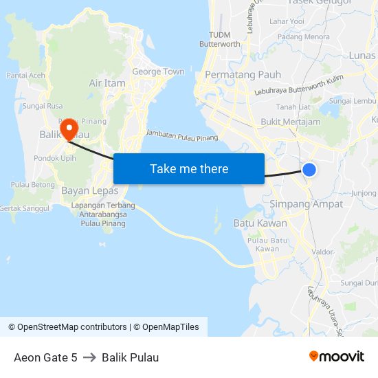 Aeon Gate 5 to Balik Pulau map