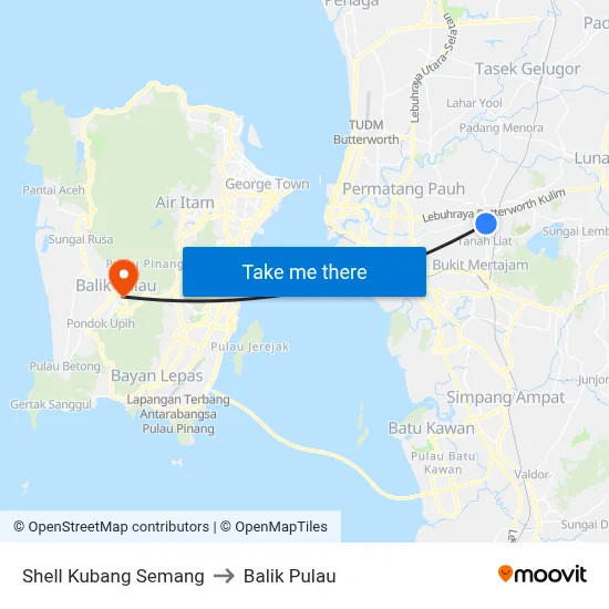 Shell Kubang Semang to Balik Pulau map