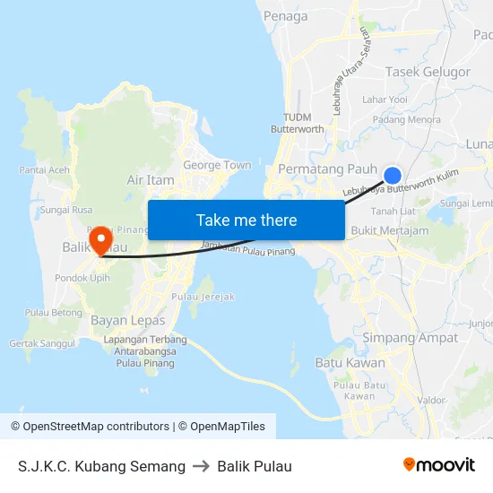 S.J.K.C. Kubang Semang to Balik Pulau map