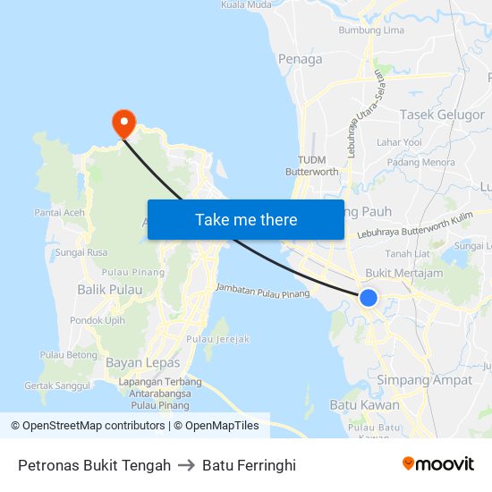 Petronas Bukit Tengah to Batu Ferringhi map