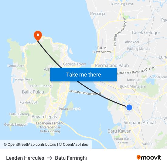 Leeden Hercules to Batu Ferringhi map