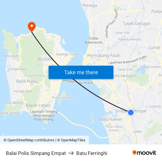 Balai Polis Simpang Empat to Batu Ferringhi map