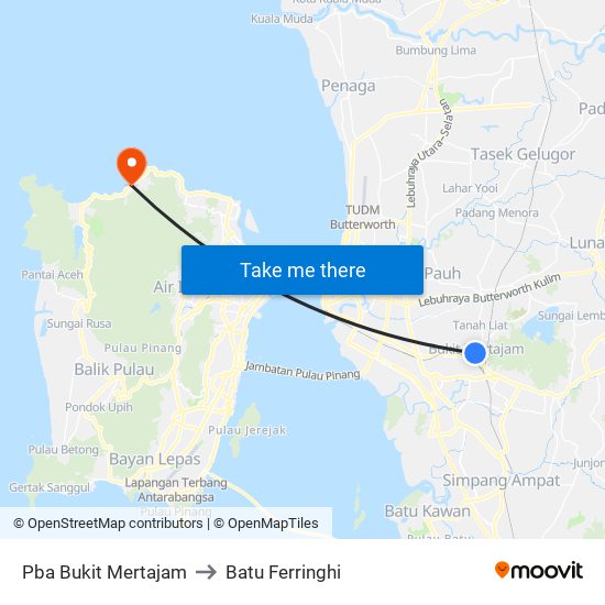 Pba Bukit Mertajam to Batu Ferringhi map