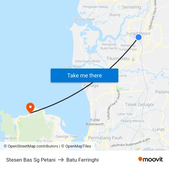 Stesen Bas Sg Petani to Batu Ferringhi map