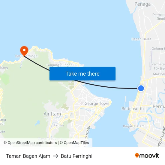 Taman Bagan Ajam to Batu Ferringhi map