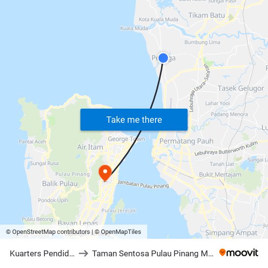 Kuarters Pendidikan to Taman Sentosa Pulau Pinang Malaysia map