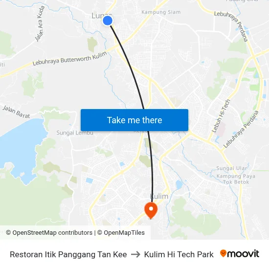 Restoran Itik Panggang Tan Kee to Kulim Hi Tech Park map