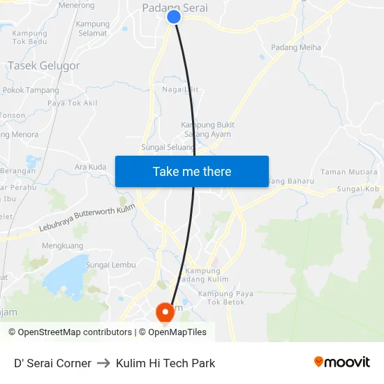 D' Serai Corner to Kulim Hi Tech Park map