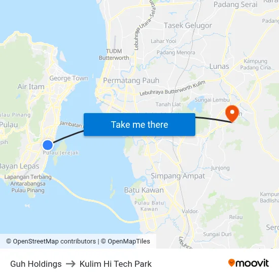 Guh Holdings to Kulim Hi Tech Park map