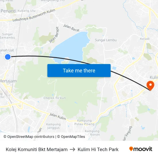 Kolej Komuniti Bkt Mertajam to Kulim Hi Tech Park map