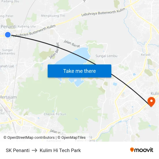 SK Penanti to Kulim Hi Tech Park map