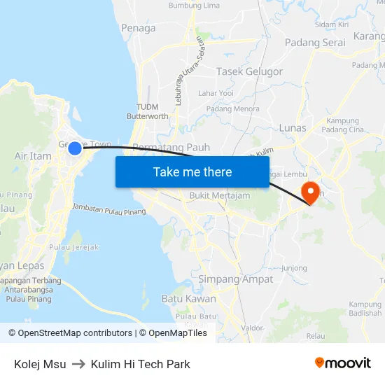 Kolej Msu to Kulim Hi Tech Park map