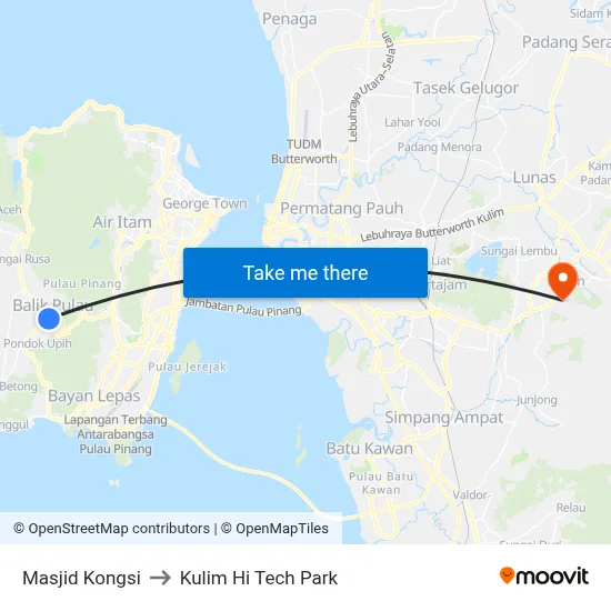 Masjid Kongsi to Kulim Hi Tech Park map