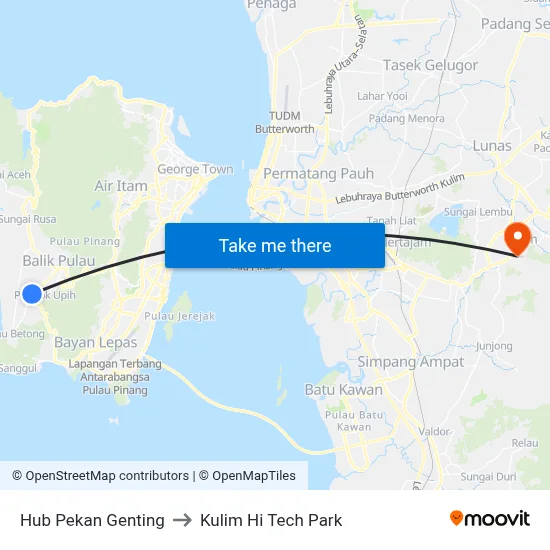 Hub Pekan Genting to Kulim Hi Tech Park map