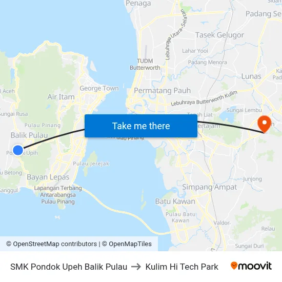 SMK Pondok Upeh Balik Pulau to Kulim Hi Tech Park map