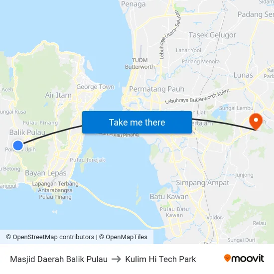 Masjid Daerah Balik Pulau to Kulim Hi Tech Park map
