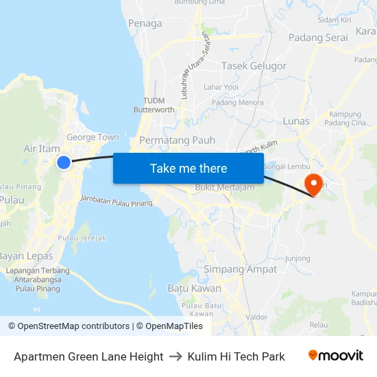 Apartmen Green Lane Height to Kulim Hi Tech Park map