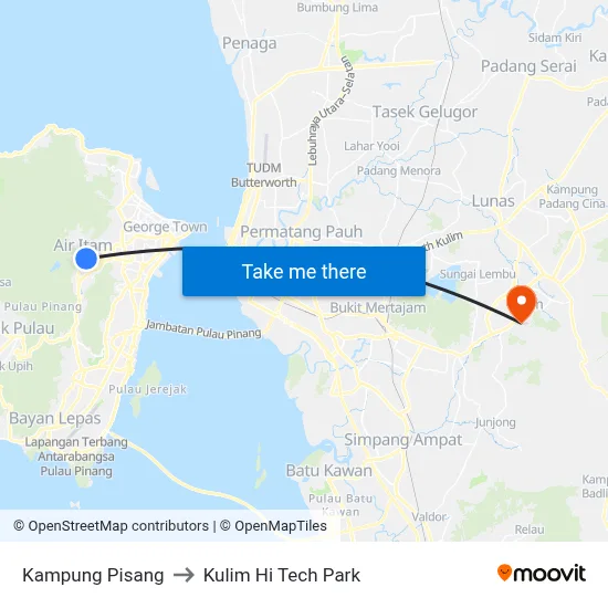 Kampung Pisang to Kulim Hi Tech Park map