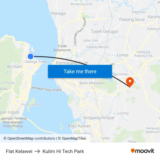 Flat Kelawei to Kulim Hi Tech Park map