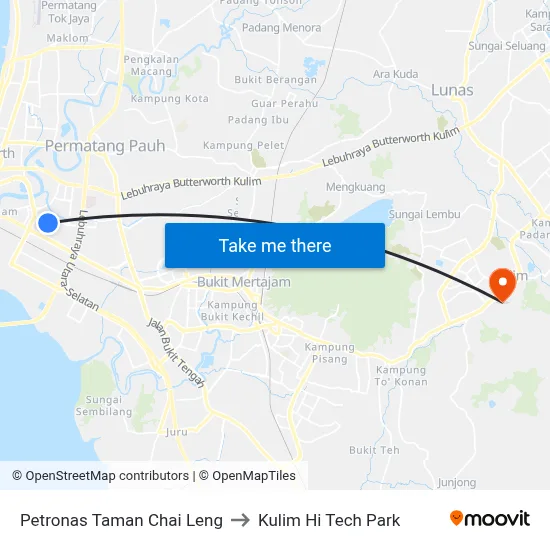 Petronas Taman Chai Leng to Kulim Hi Tech Park map