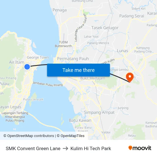 SMK Convent Green Lane to Kulim Hi Tech Park map