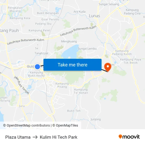 Plaza Utama to Kulim Hi Tech Park map