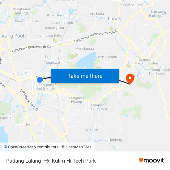Padang Lalang to Kulim Hi Tech Park map