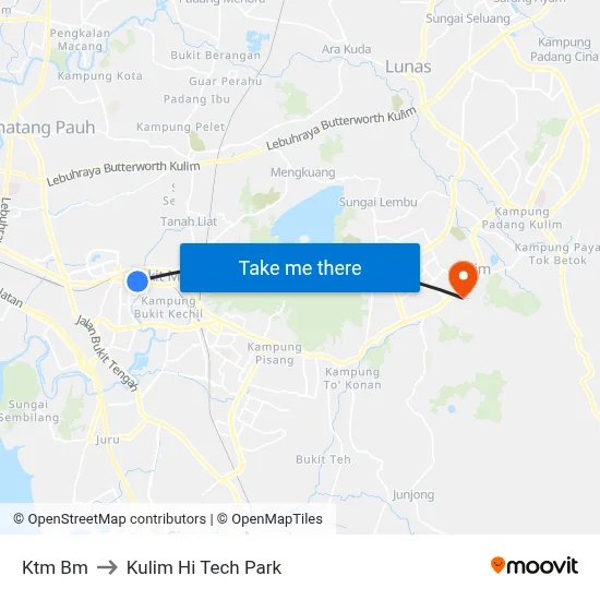 Ktm Bm to Kulim Hi Tech Park map