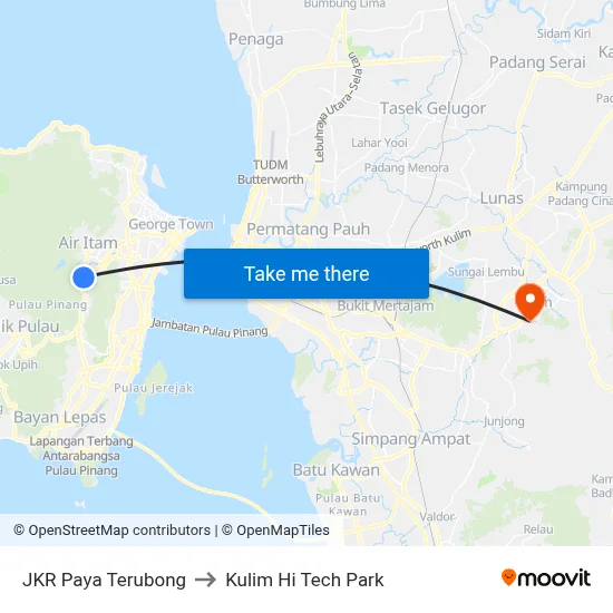 JKR Paya Terubong to Kulim Hi Tech Park map