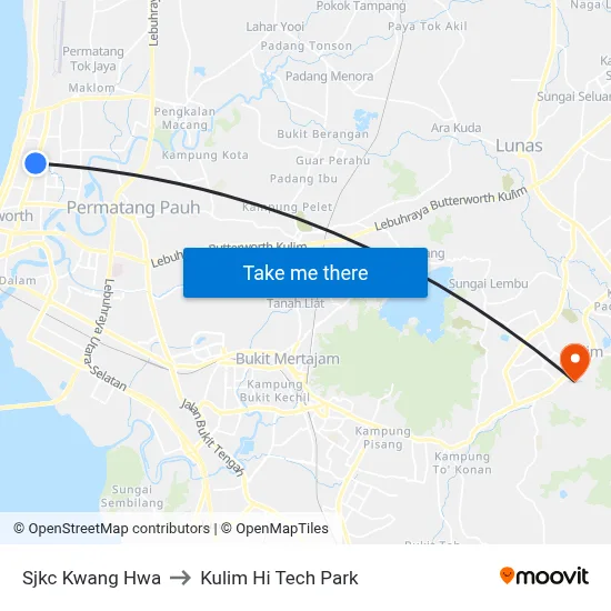 Sjkc Kwang Hwa to Kulim Hi Tech Park map