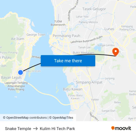 Snake Temple to Kulim Hi Tech Park map