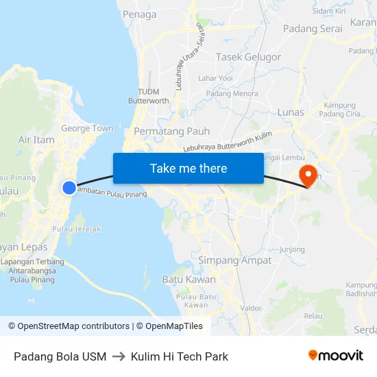 Padang Bola USM to Kulim Hi Tech Park map